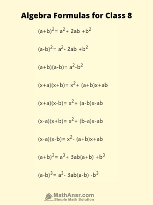 Algebra Formulas for Class 8 2 Algebra Formulas Class 8